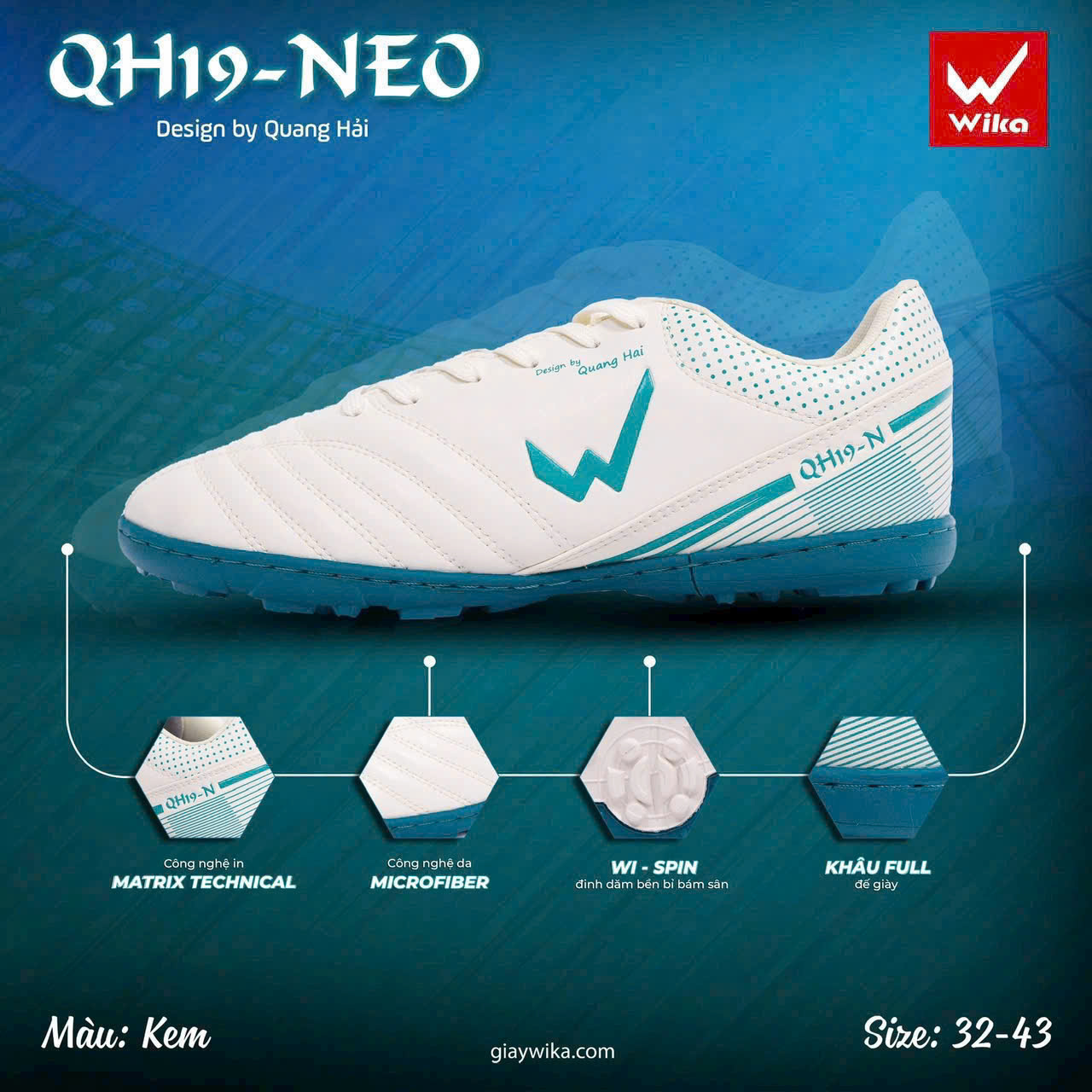 Giày bóng đá Wika QH11 Xanh Nhạt