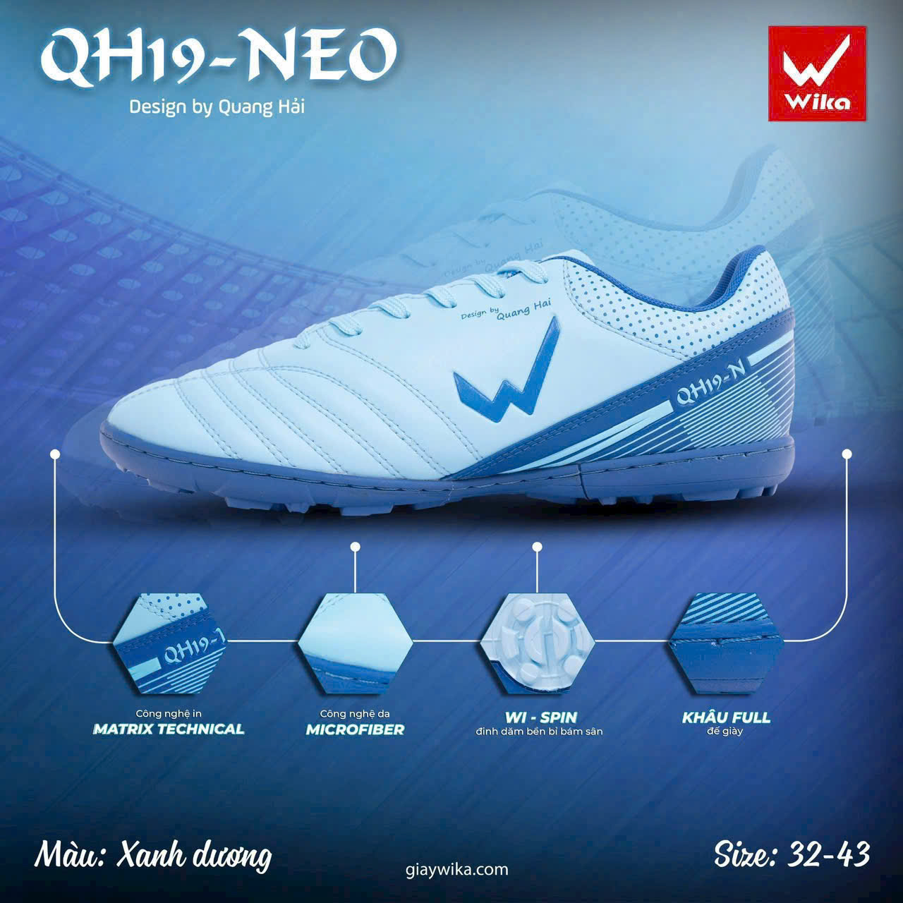 Giày bóng đá Wika QH11 Xanh Biển