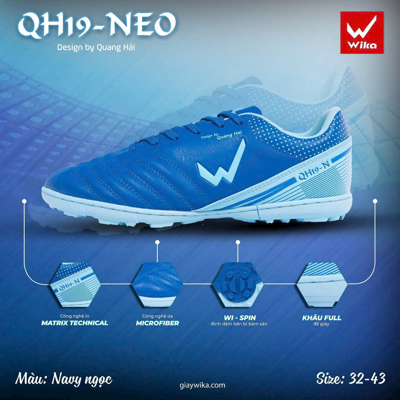 Giày bóng đá Wika QH11 Xanh Dương